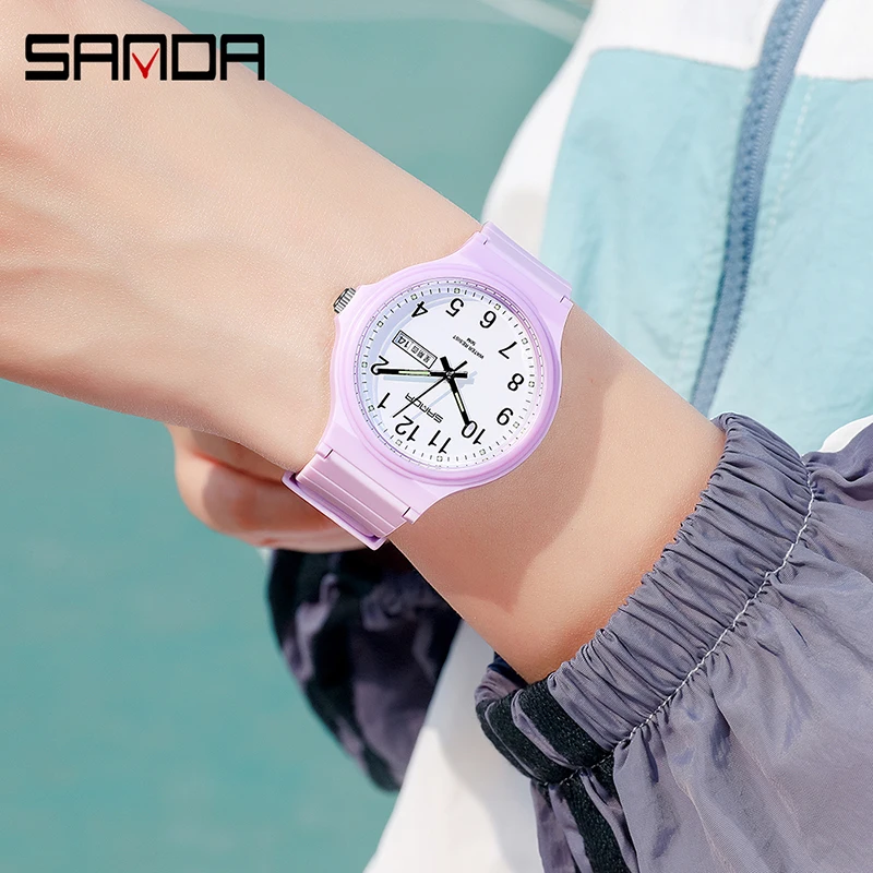 SANDA-Reloj de cuarzo informal para Mujer, cronógrafo luminoso con calendario semanal, resistente al agua hasta 30M