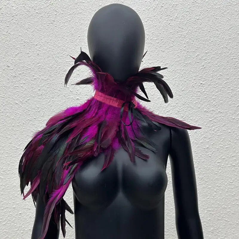 

Feather Wedding Party Shawl Halloween Shawls Gothic Style Dress Cape Cosplay Neck Scarves Woman Stage Show Scarf