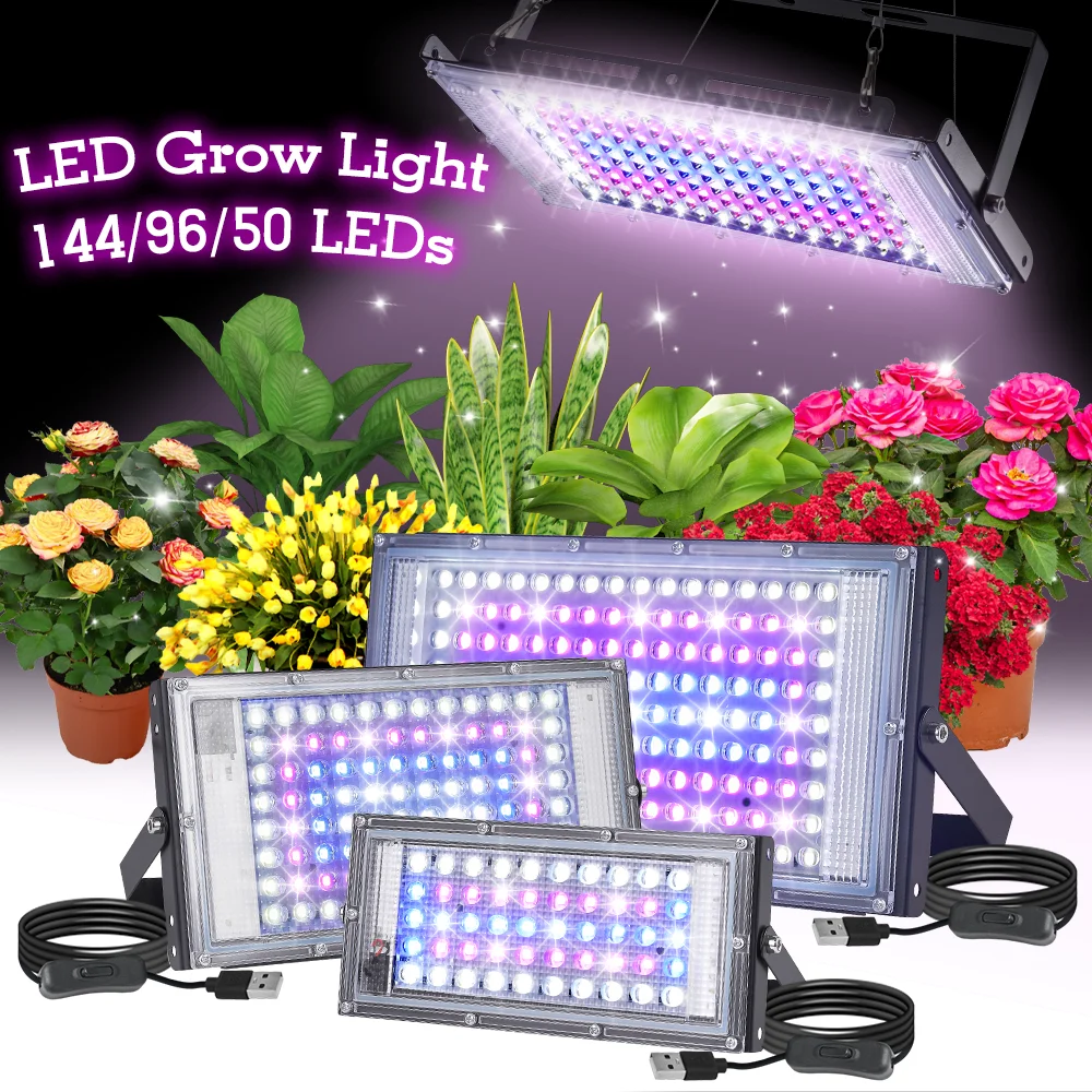 

Светодиодный светильник для растений 50/96/144 LED, полный спектр, DC 5V, для выращивания растений в помещении, гидропоники, теплиц