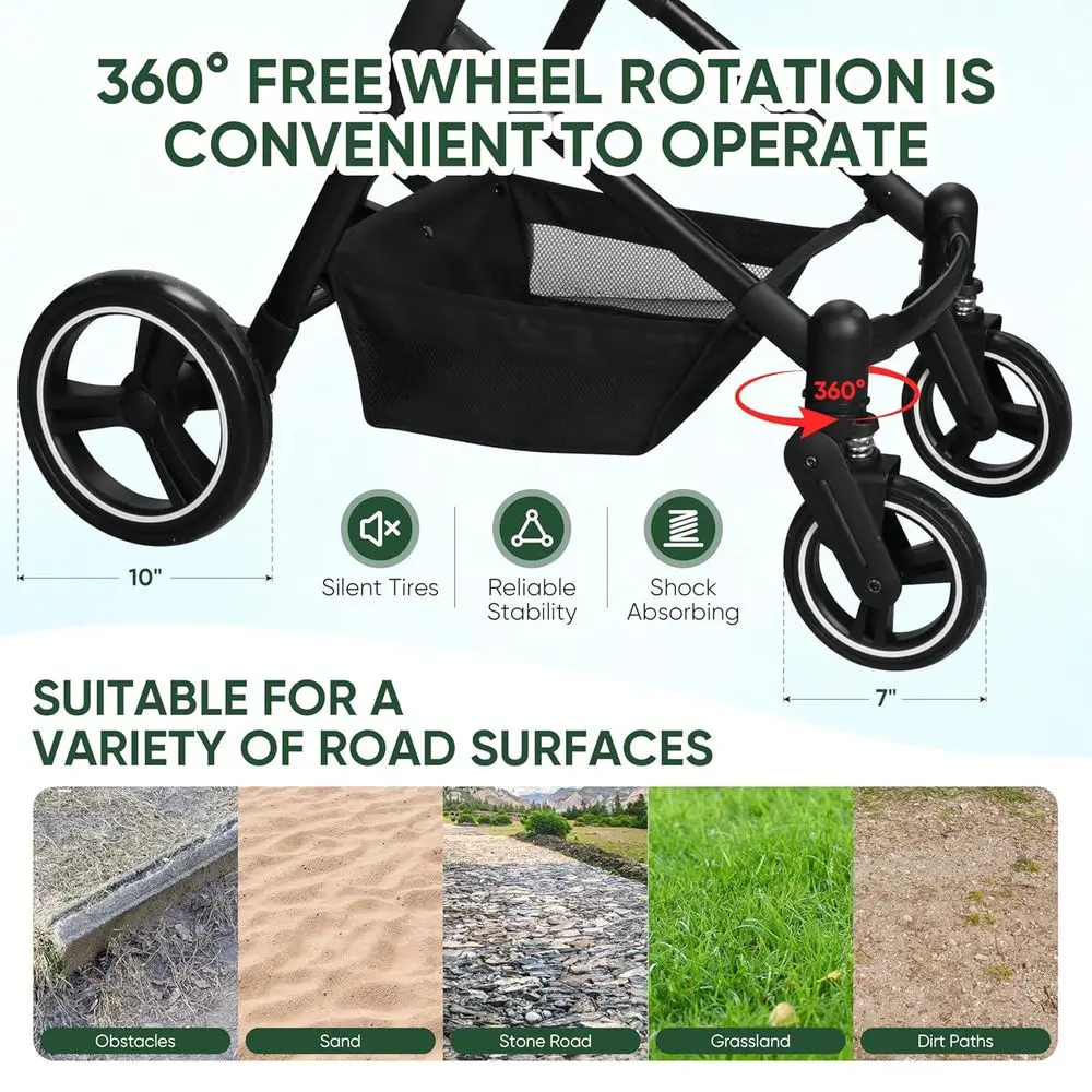 3-in-1 Foldable Pet Stroller for Dogs & Cats Up to 50lbs, Portable Bag, Storage Basket, Easy Folding Frame