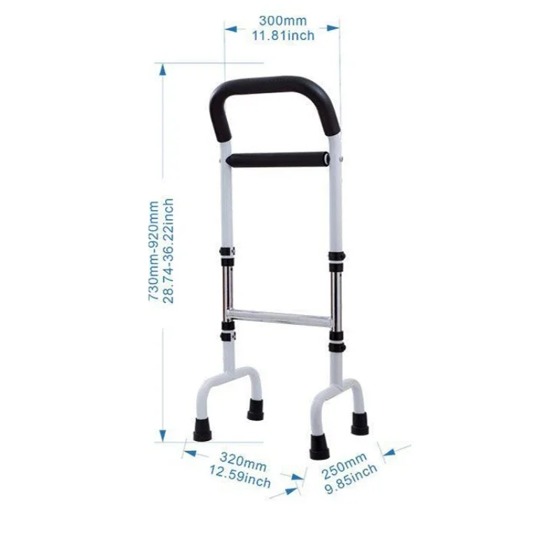 Dispositivo de assistência sênior de aço carbono móvel alça de cabeceira de vaso sanitário barra de ventosa resistente suporte de vaso sanitário de cana de quatro pernas