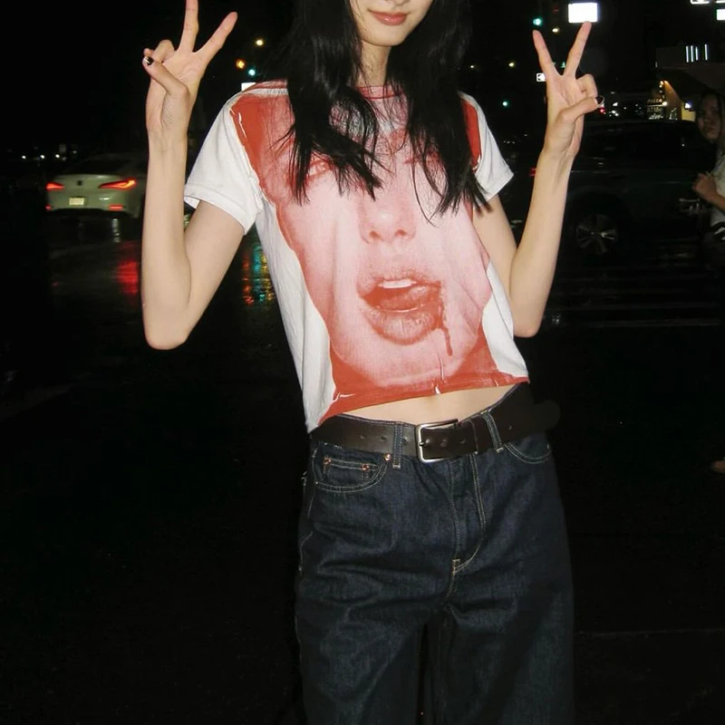 White Slim Fit Half Sleeve T-Shirt Y2K American Subculture Lazy Style Studio Wang Illness High End Feelings Summer 2026
