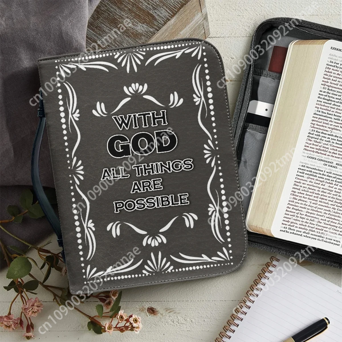 

With God All Things Are Possible Brand Custom Leather Bag Handheld Universal Bible Bag Protection Church Prayer Religious New