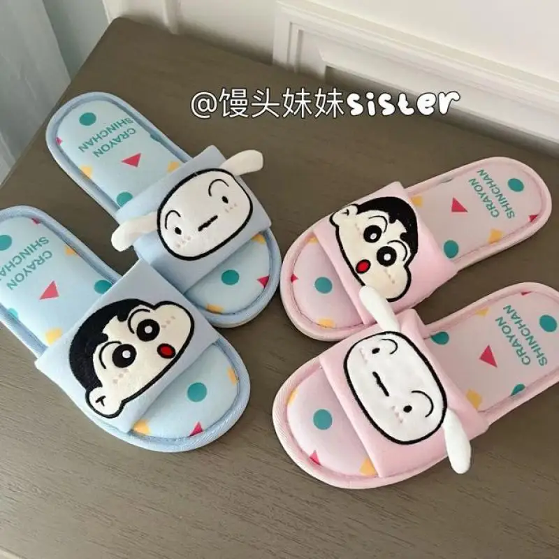 Kawaii Crayon Shin-Chan Cotton Slippers Women Home Indoor Plush Warm Shoes Cute Anti Slip Flat Bottom Slippers Gift Wholesale