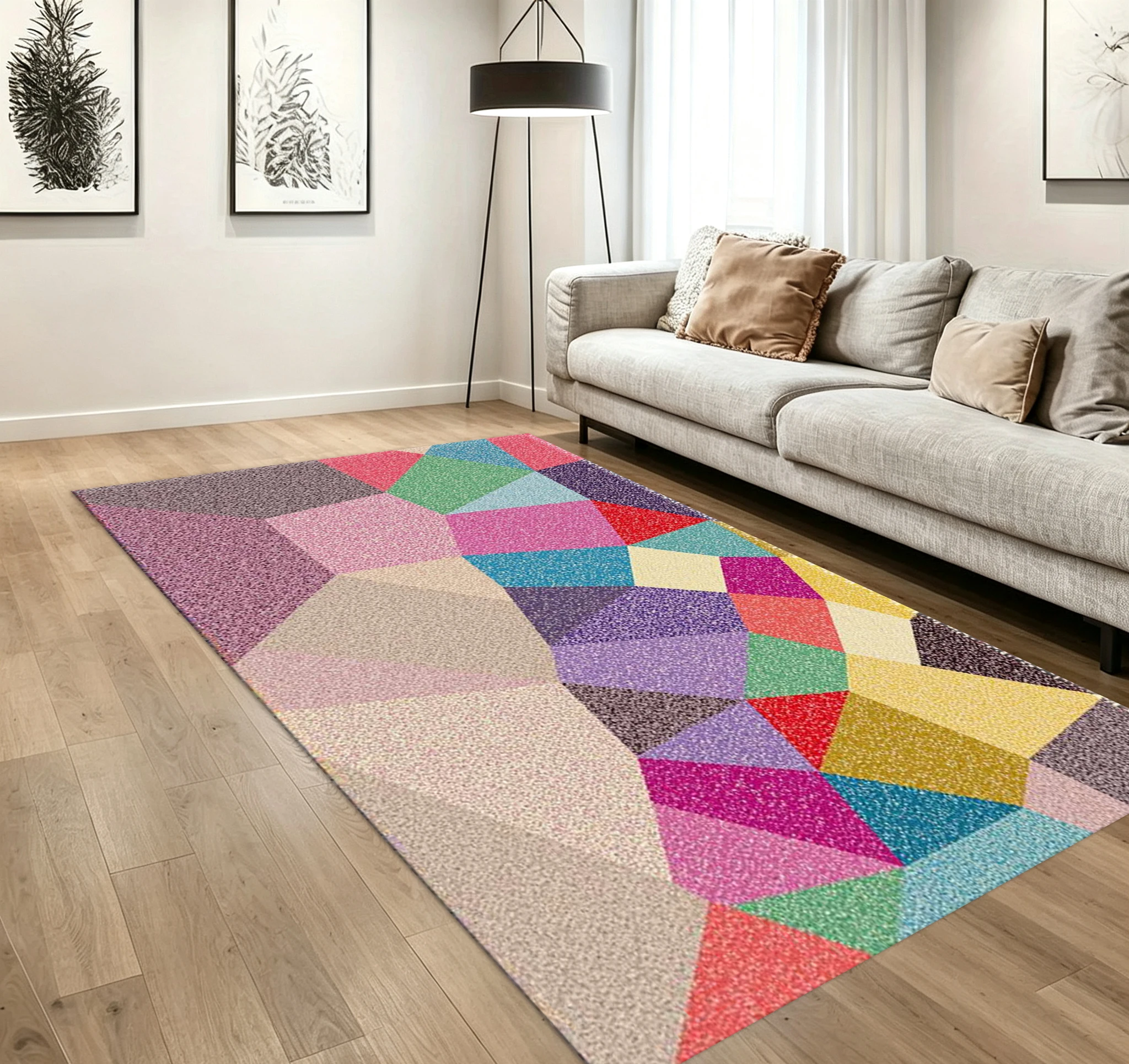 Colorful Mosaic Geometric Carpet Flooring Multi‑Hued Fragment Printed Floor Rug for Living Room Household Interior Decoration