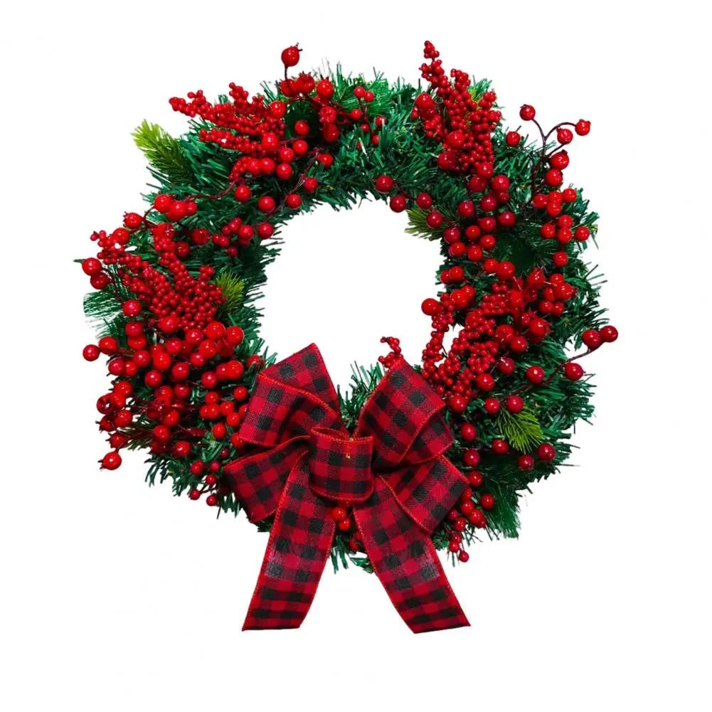 

Berry Decor Festive Wreath Festive Christmas Wreaths for Front Door Artificial Greenery with Berries Buffalo Plaid Bow Holiday