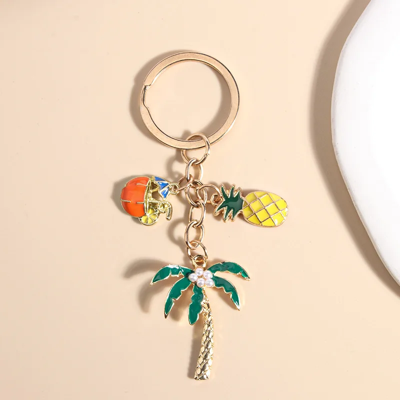 Cute Pineapple Coconut Tree Lemonade Keychain Colorful Vacation Cool Enamel Pendants For Women Girls DIY Handmade Jewelry