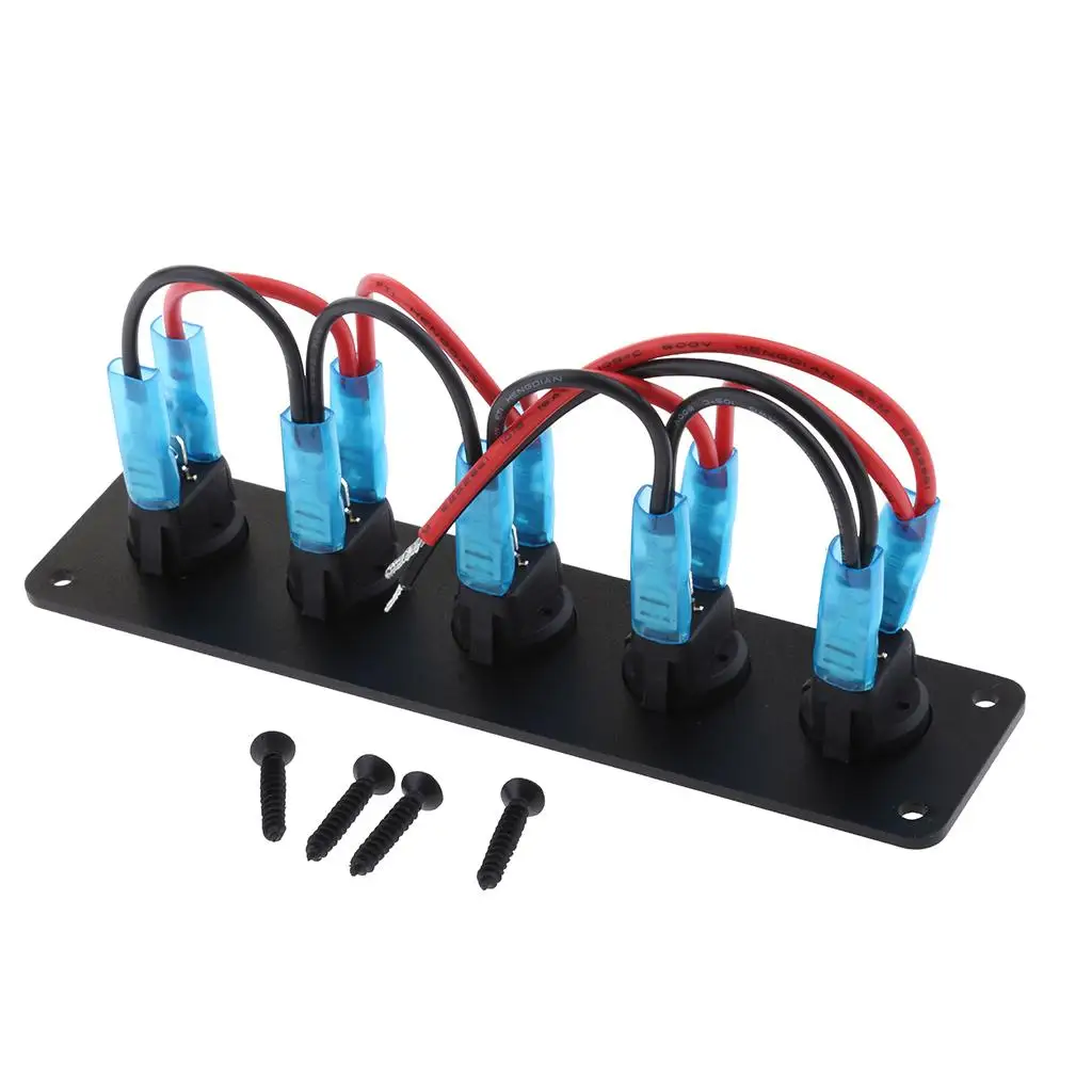 Painel de interruptor de alternância redondo, 12-24v, 5 gangues, azul/vermelho/verde, led para rv, barco, iate, ônibus marinho, trailer, etc. ip67 à prova d'água