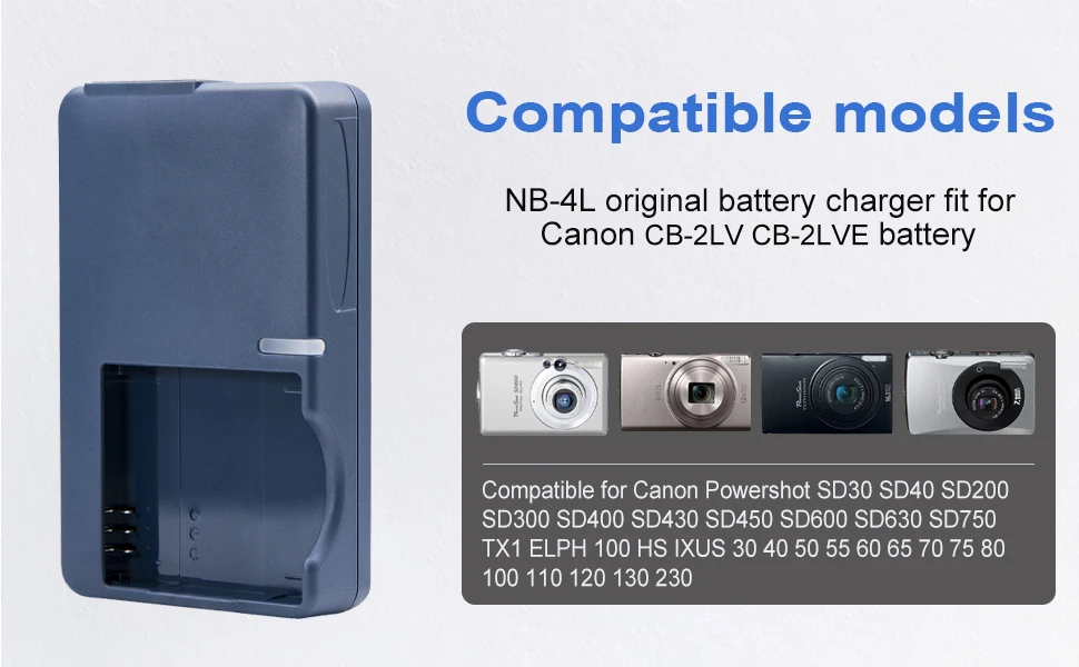 CB-2LVE CB-2LV Batterieladegerät für Canon NB-4L NB4L PowerShot SD30 SD40 SD200 SD300 SD450 SD600 SD630 SD750 SD1000 TX1 Kameras – Detail 1