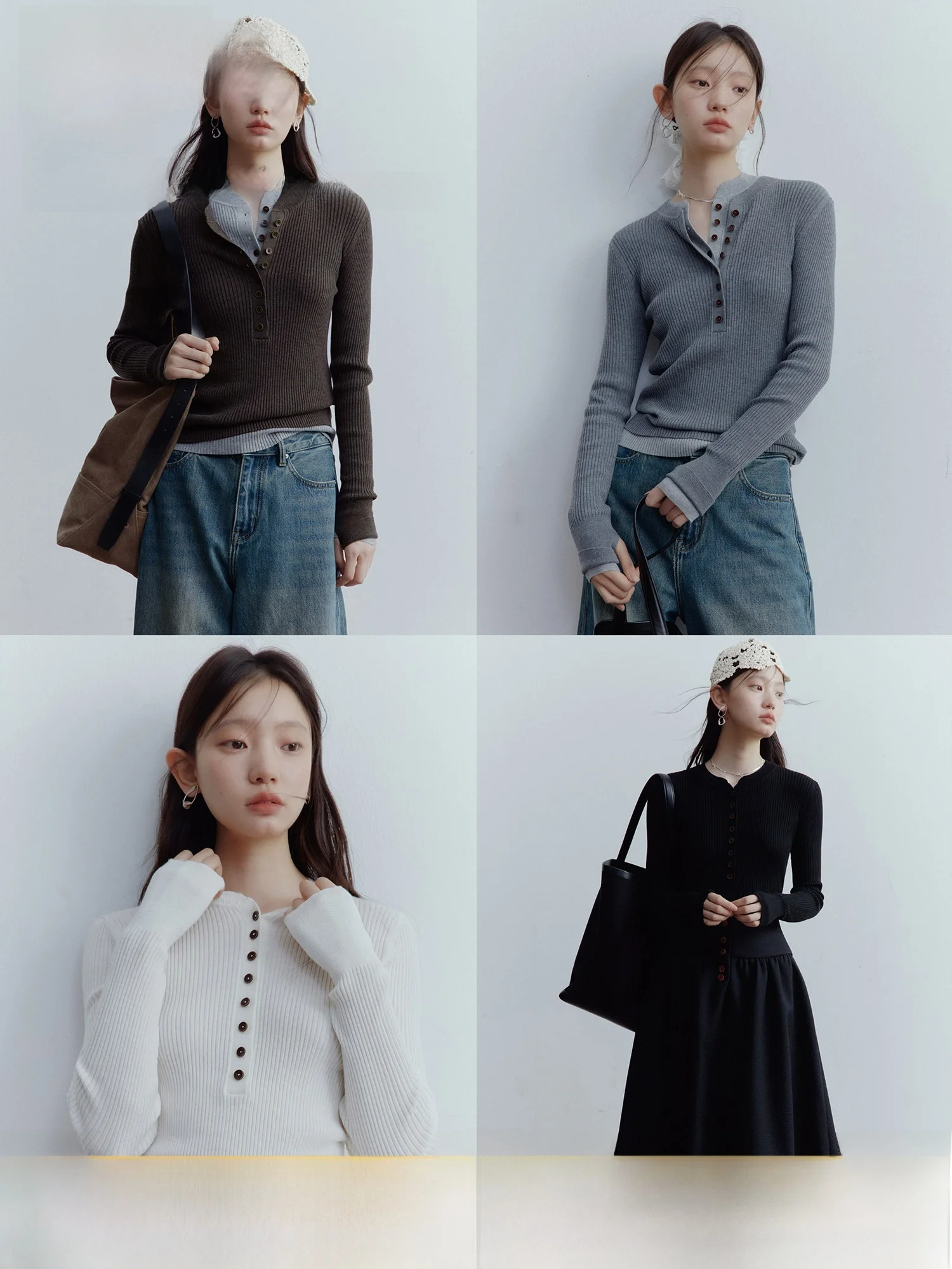 

FUSSED Cleanfit Classic Versatile Wool Base Layer Henry Collar Knitwear in Six Colors for Daily Autumn Winter Wear