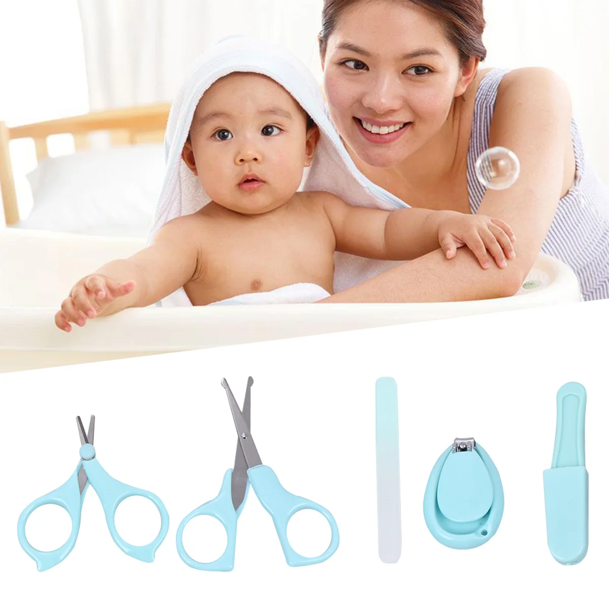 مجموعة العناية بالأظافر مكونة من 5 قطع، مجموعة أدوات مانيكير آمنة لحديثي الولادة، خفيفة الوزن ومحمولة وتصميم رائع، مقص أظافر أزرق للأطفال #2