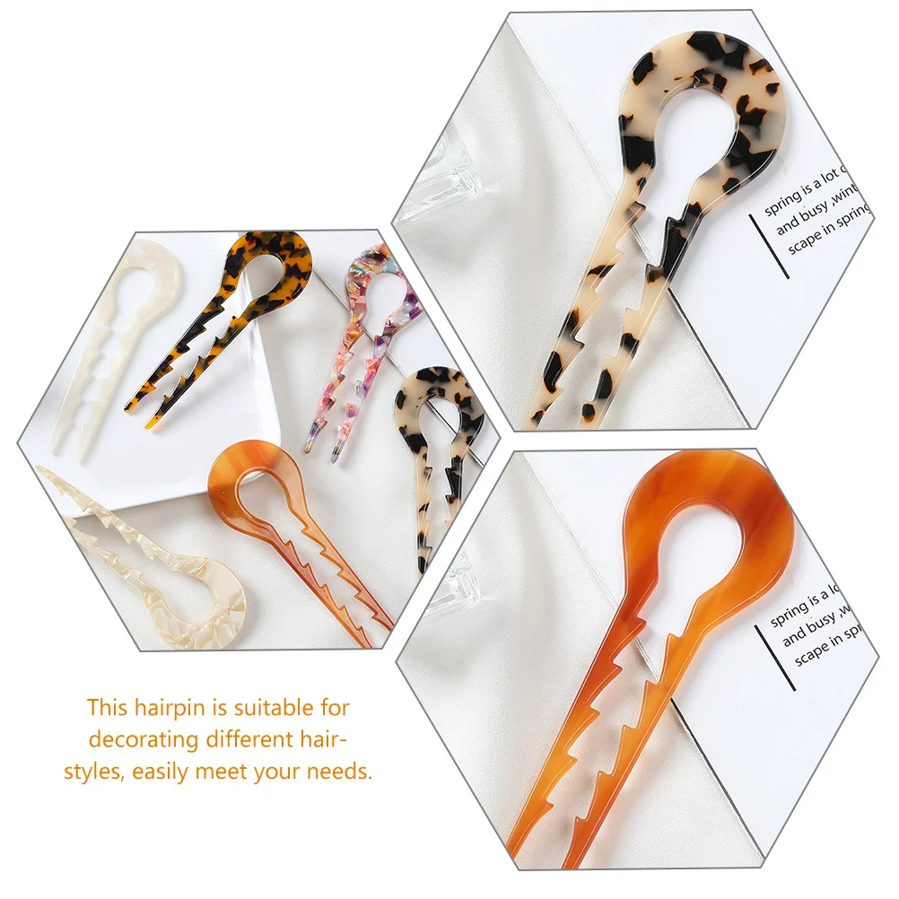 

6pcs U Shape Tortoise Shell Pin Bun Holder Women Vintage Stick For Long Acetate Hair Fork Bun Accessories Hair Stick For Buns