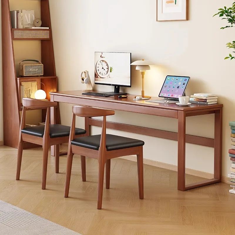 مكتب مزدوج من الخشب الصلب، مكتب دراسة منزلي بسيط، مكتب كمبيوتر، منضدة كتابة #4