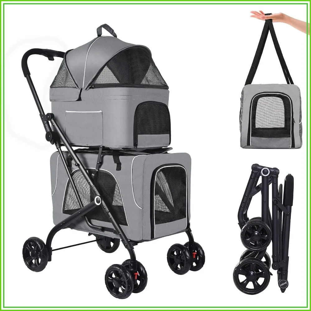 Double Pet Stroller With 2 Detachable Carrier Bags For Small/Medium Cats & Dogs