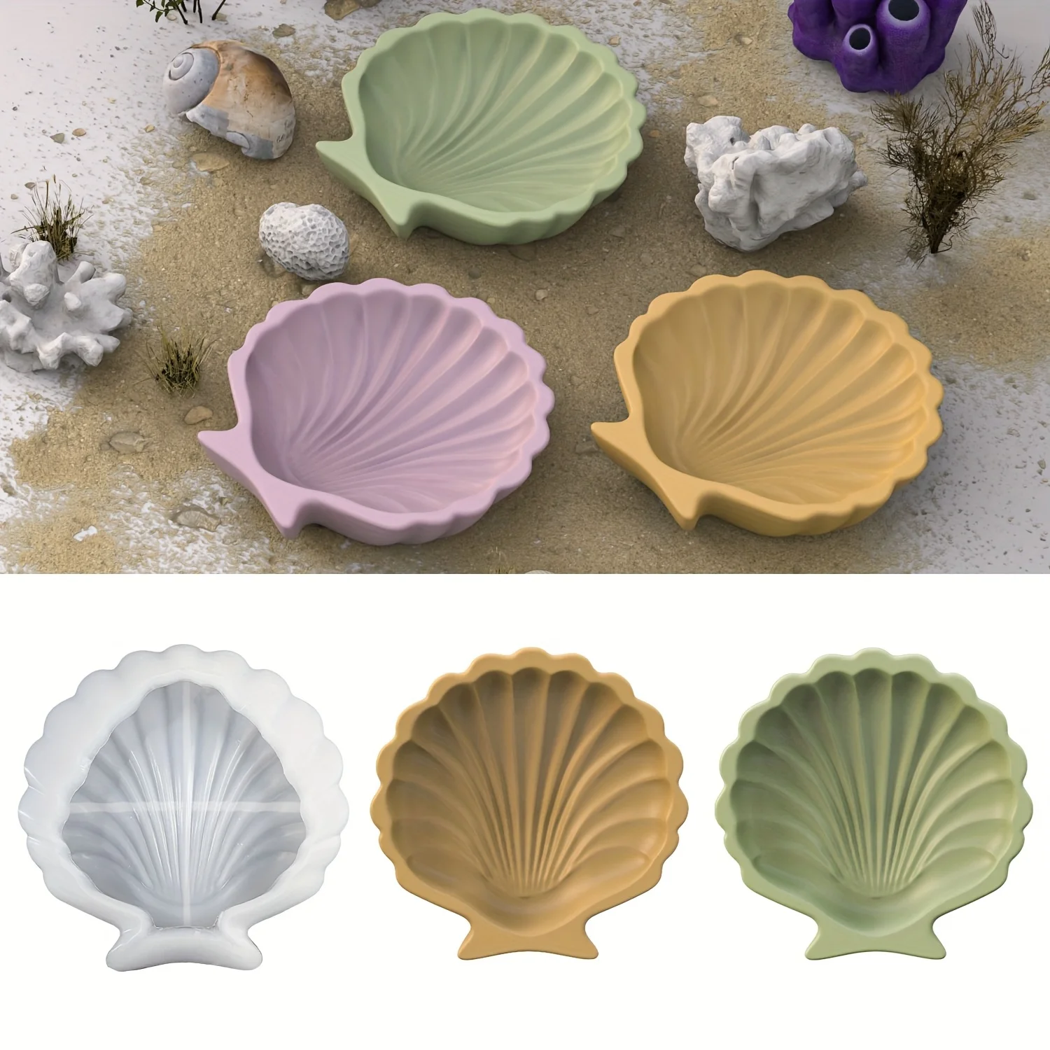 1pc Ocean Shell Storage Tray Mold, Plaster Concrete Casting Tray Mold, Suitable for Home Decor and DIY Craft Projects
