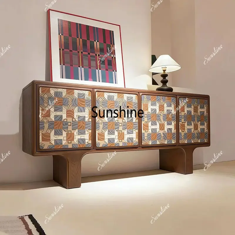 

Y.French retro solid wood dining side cabinet entrance living room against the wall storage creativity