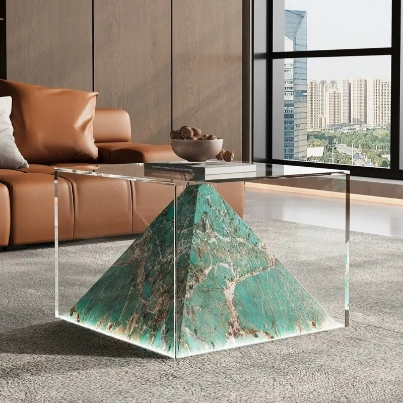 

High-end luxury stone acrylic luminous coffee table, Italian light luxury design art coffee table