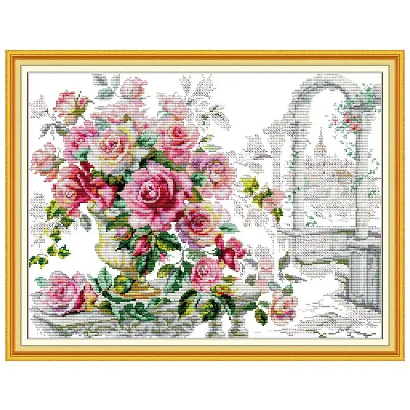 The Rose in Bloom Patterns Counted Cross Stitch Set DIY 11CT 14CT 16CT Stamped DMC Cross-stitch Kit Embroidery Needlework Crafts