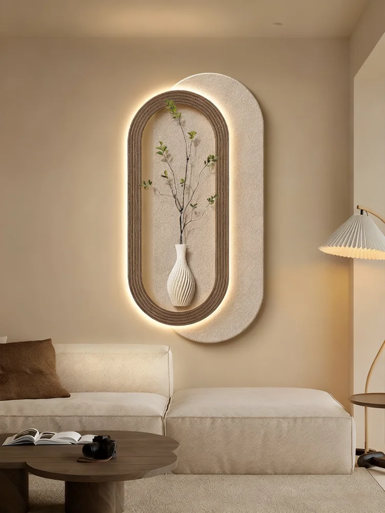 Green Plants Living Room Decoration Minimalist Sofa Background Wall Hanging High-end Sandstone Entrance Wall Lamp Painting