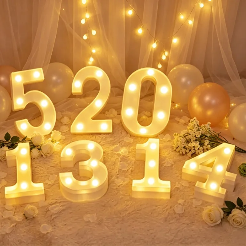 LED Number Letter Lamp Luminous Sign Night Light Decorative Table Lamp for Home Wedding Birthday Xmas Party Indoor Ornament