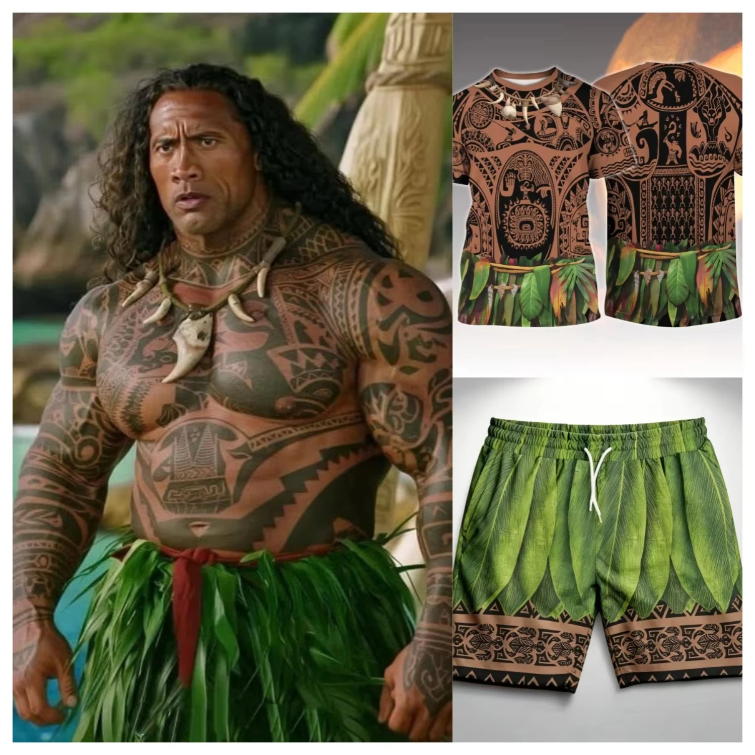 Cartoon Maui Cosplay bedrucktes Kurzarm-T-Shirt und Shorts-Set, Unisex für Kinder und Erwachsene, trendiger Alltags-Freizeitanzug