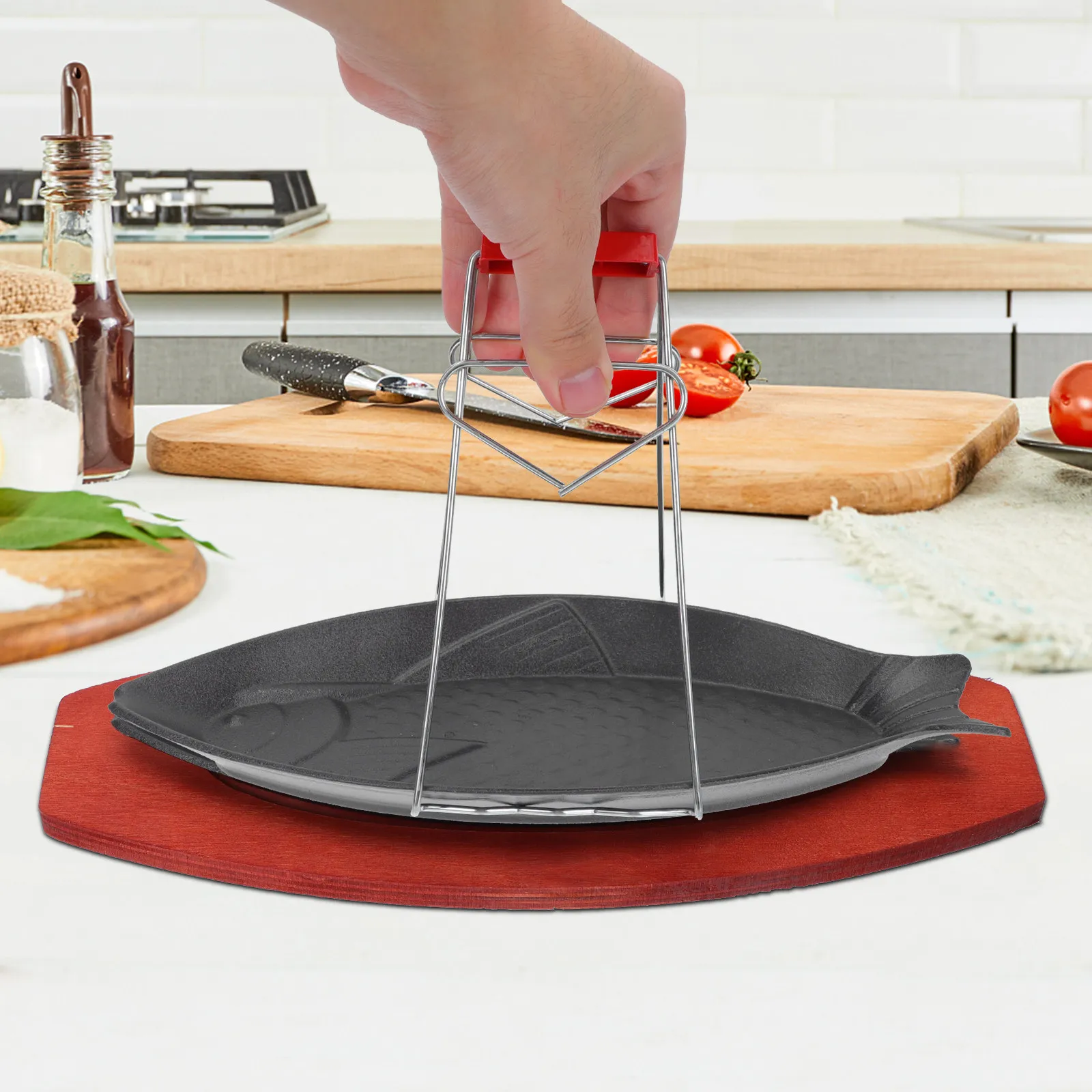 1Set Fish Design Iron Frying Pan Non Stick Heat Conductive Barbecue Plate for Home Kitchen Grilled Fish Steak Mutton Baking Tray