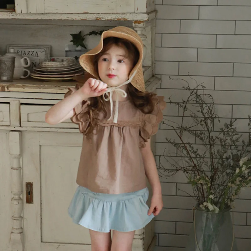 Children Clothing Kids Casua All Match Soft and Comfortable 2024 Summer Simple Korean Style Girls Solid Color T Shirt