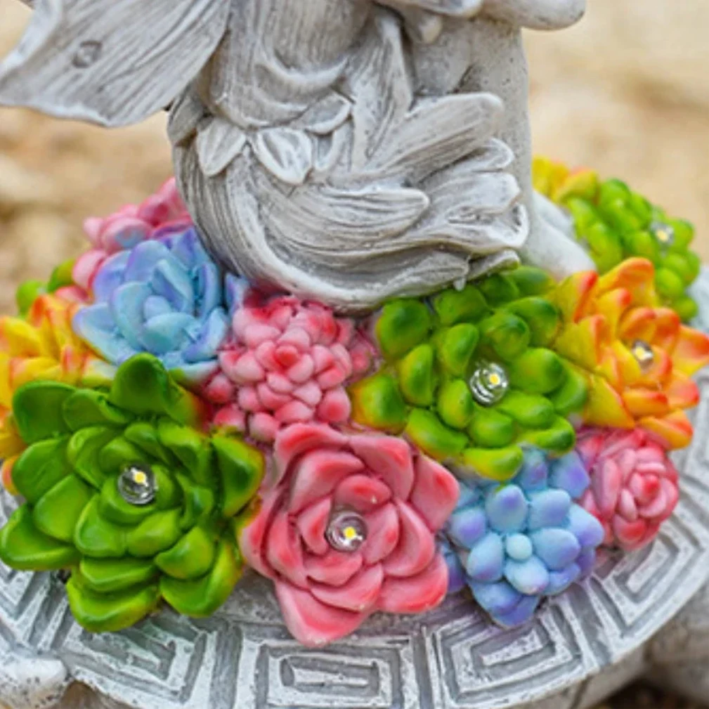 Solar Turtle Statue with Solar Light Flower Fairy Angel Lawn Decor Garden Resin Ornament Outdoor Statue Succulent Gifts for Mom