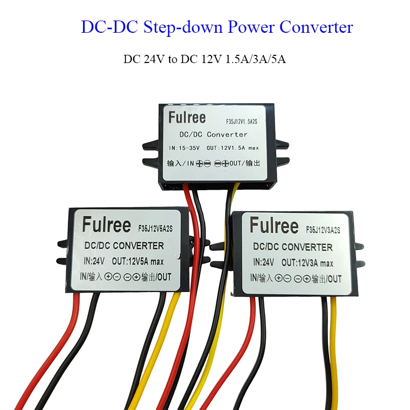 DC-DC Step-down Power Converter DC24V to DC12V 1.5A 3A 5A, Waterproof Buck Step Down Converter Car Power Supply Module 12V 3A