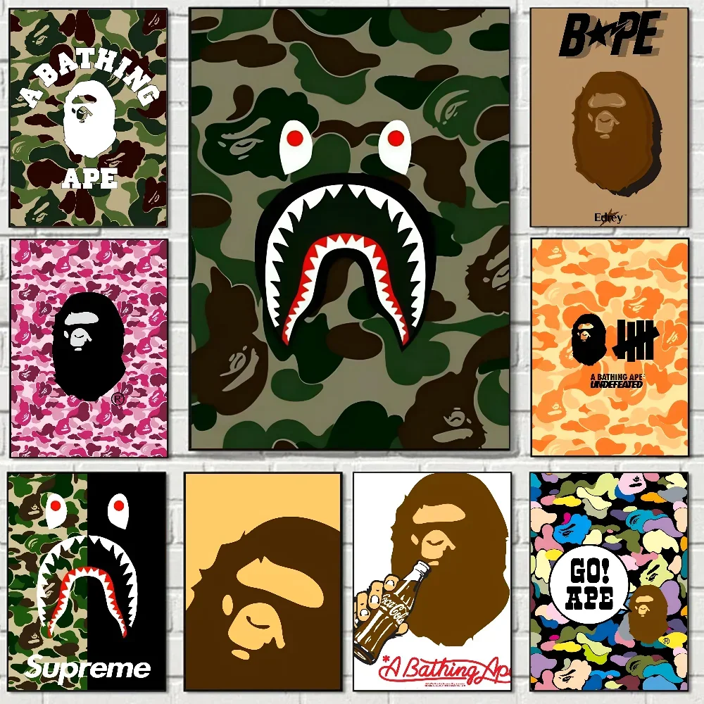 Póster de B-BAPE con cabeza de tiburón, papel impreso para el hogar, sala de estar, dormitorio, entrada, Bar, cafetería, decoración de pintura artística, 1 ud.