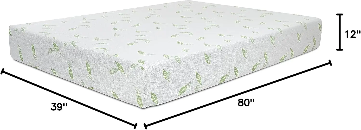 NapQueen Twin XL Size Mattress, 12 Inch Anula Green Tea Infused Memory Foam Mattress, Twin XL Size Mattress Bed in a Box, CertiP