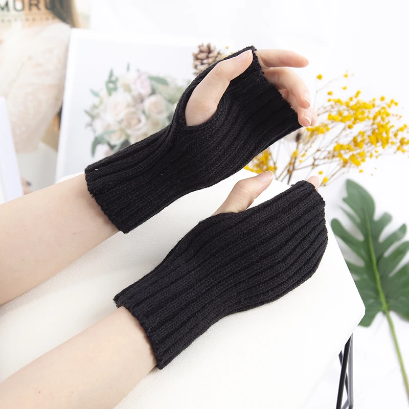 Luvas femininas moda mão mais quente inverno luva meninas braço crochê tricô goth lolita sólido sem dedos mitten kawaii acessórios