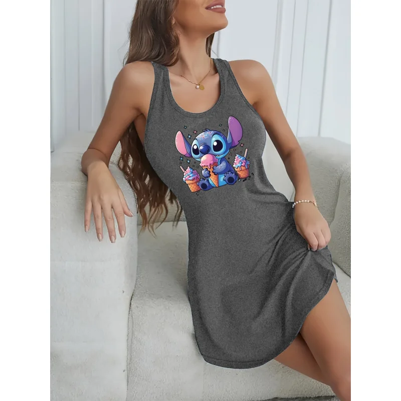 Camisón con chaleco de punto para adultos, vestido negro con estampado de dibujos animados y diseño de hielo y estrellas, poliéster ligero, 1 ud.