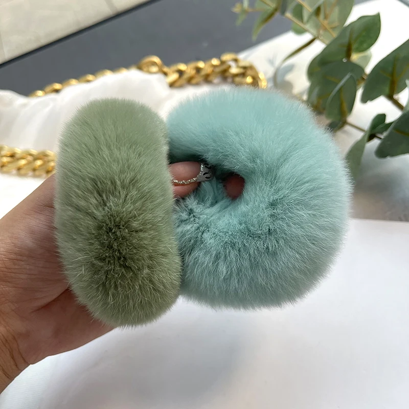 Real Animal Fur Hair Scrunchies Soft Furry Elastic Hair Band for Women Girls Ponytail holder Rubber Bands Hair Accessories