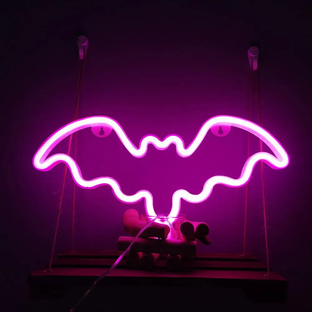 할로윈 박쥐 네온 사인 램프 야간 조명 장식 조명, USB/배터리 작동 깜박임, 무료 LED 데스크탑 장식, 으스스한
