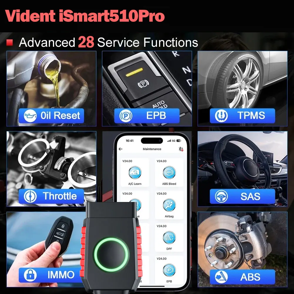 2024 Vident iSmartDiag510Pro Scanner BT Car Diagnostic Tool Full OBD2 Active Test 28+ Resets With CAN FD & DIOP Free Update