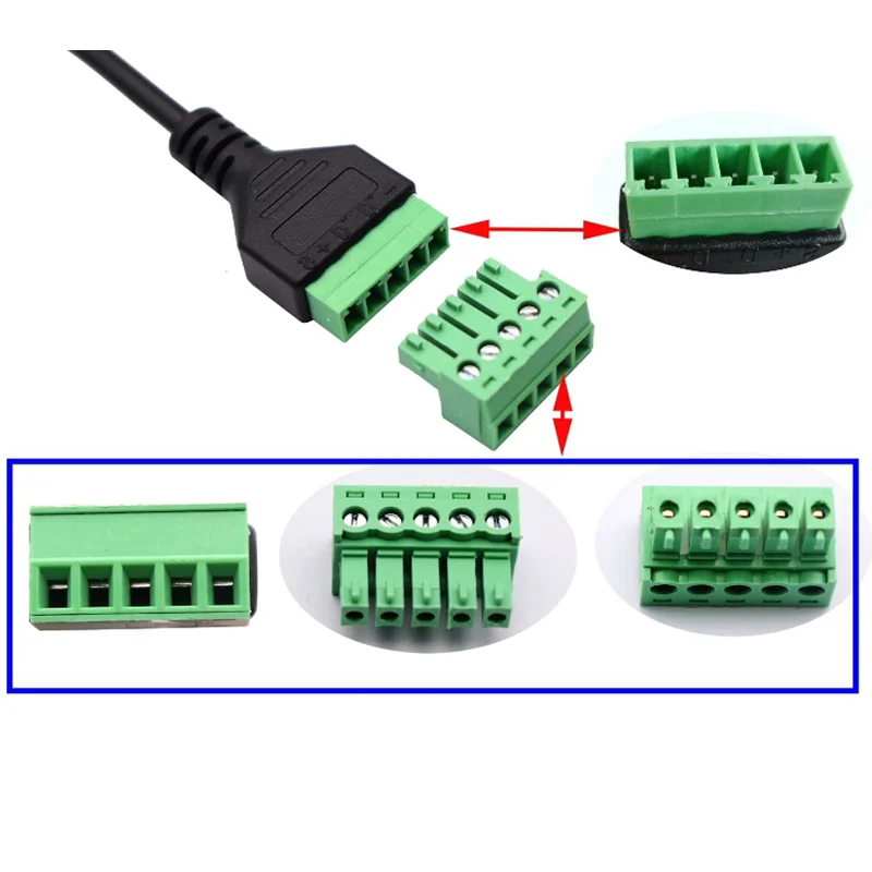 With Shield Terminal Plug Adapter Cable USB 2.0 Female B Micro USB Mini USB Type-C Male to 5 Pin Female Bolt Screw Connector