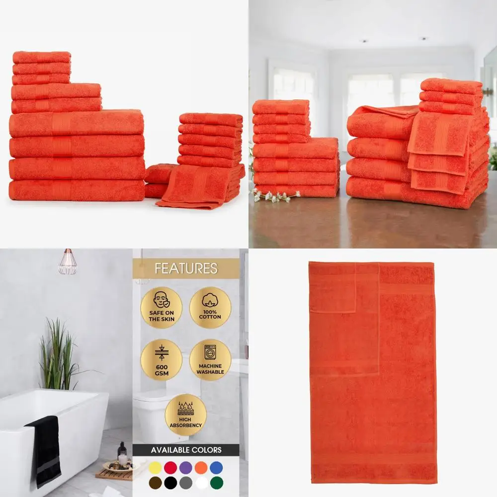 

Cotton Bathroom Towel Set - 4 Hand Towels, 4 Bath Towels, 10 Washcloths - Oeko-Tex Certified, 600 GSM, 100% Cotton - High Absorb