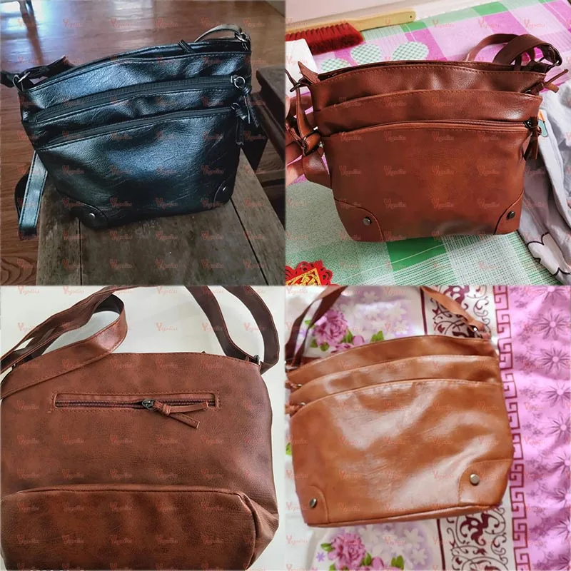 Yogodlns Weiche PU Leder Schulter Tasche Frauen Retro Umhängetasche Doppel-reißverschluss Weiblichen Umhängetasche Große Kapazität Täglichen Handtasche – Detail 5