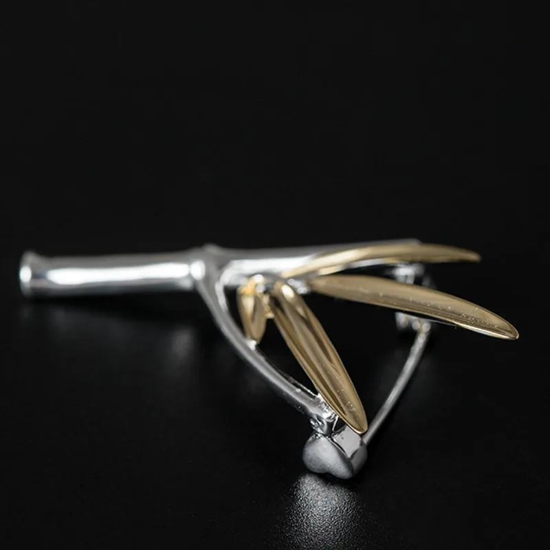 Amxiu Sterling Silver S925 New Chinese Style Handmade Bamboo Leaf Collar Needle Ethnic Style Bamboo Brooch Pin Fashion Jewelry