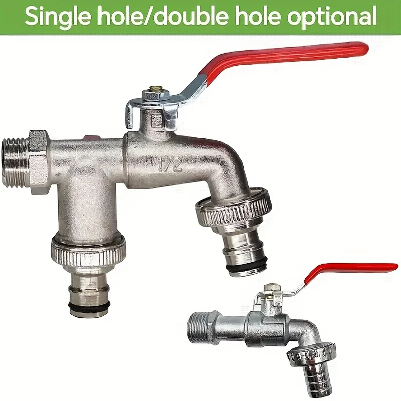Zinc Alloy Garden Water Tap Single Handle Single Outlet Faucet, 1/2 Inch Connector Classic Water Nozzle with Spray Gun, Outdoor