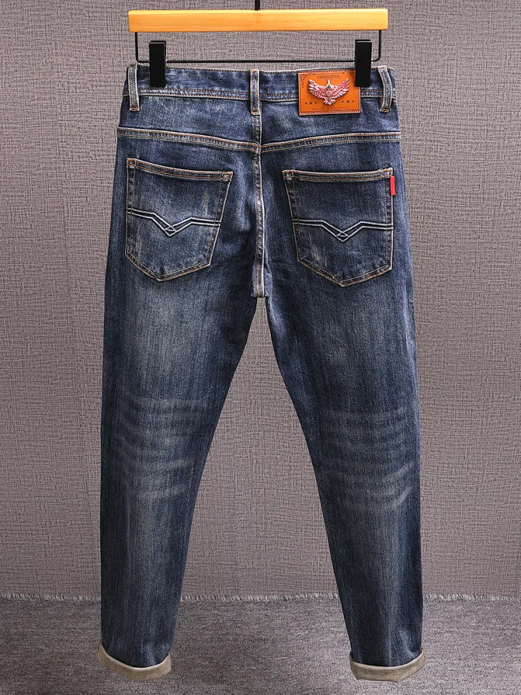 

Осенние элитные джинсы, мужские модные повседневные эластичные прямые легкие роскошные модные длинные брюки