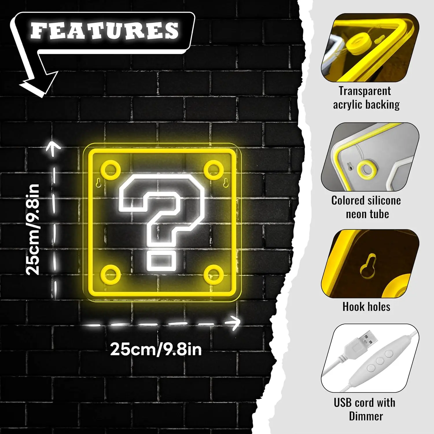 Question Mark Neon Sign Remote Control Modern LED Wall Art for Home Bar Gaming Room Decor Starter USB Powered Lighting