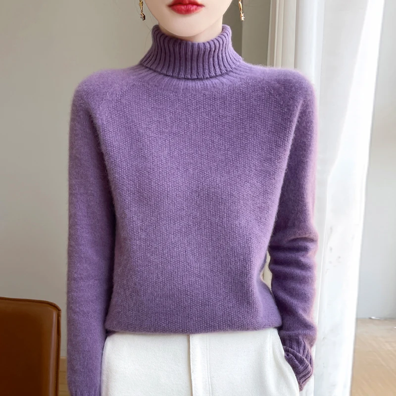 Fashion Autumn Winter 100% Wool Turtleneck Sweater Women High Street Sweater Solid Color Long Sleeve Top Knit Female Pullover