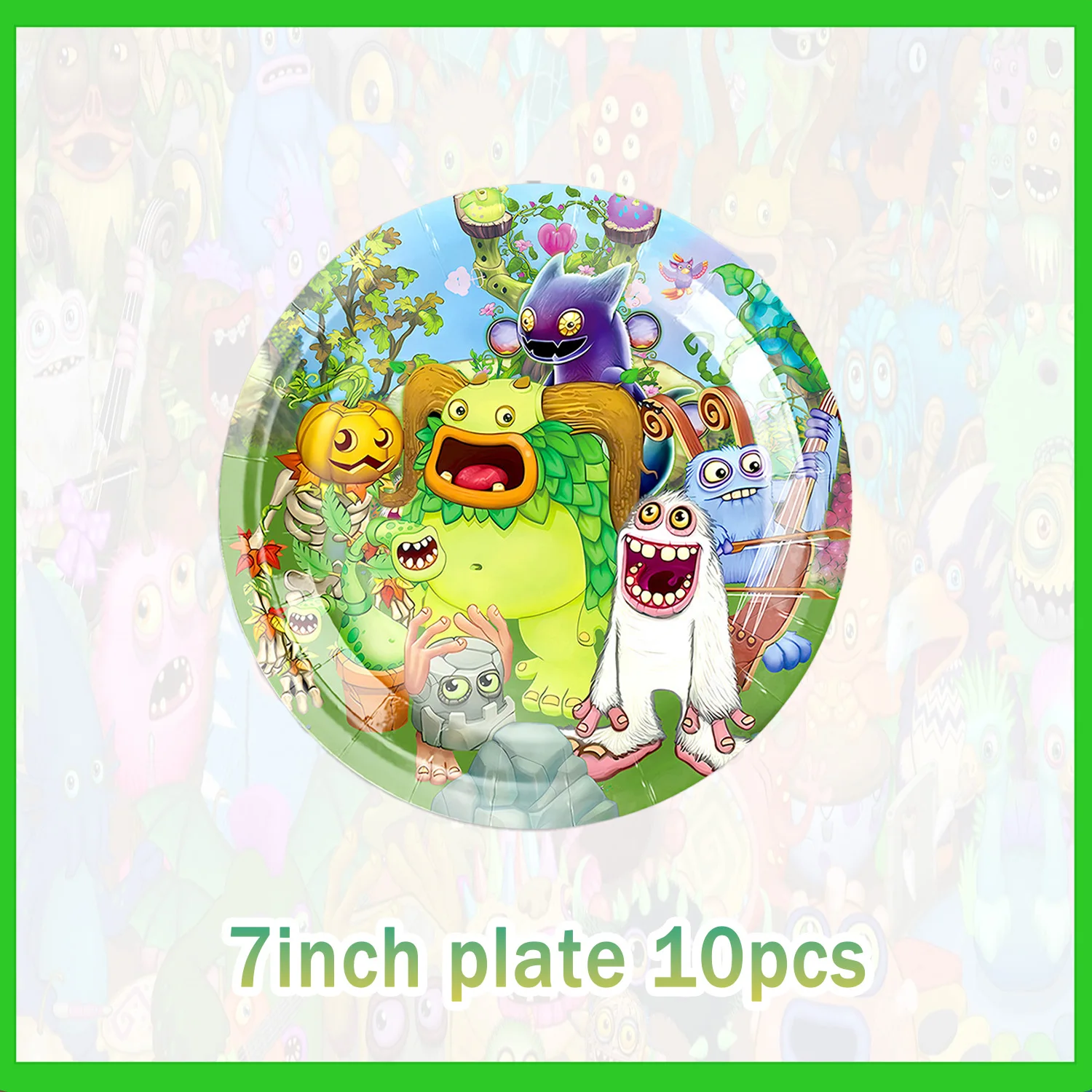 Cartoon My Singing Monsters Themen-Geburtstags-Tischset Banner Teller Becher Servietten Monster-Hintergrund Kinder Jungen Geburtstagsparty Zubehör – Detail 4