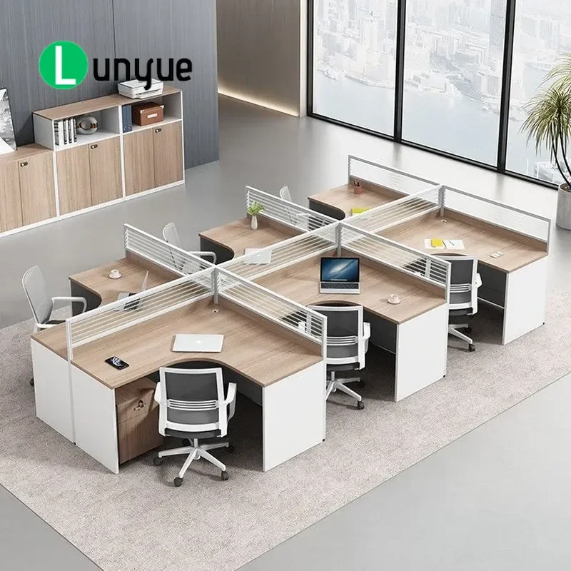 Modern Commercial Office Desk 2 4 Seater Workstation with Partition Screen Computer Table and Chair Combo for Staff Workspace