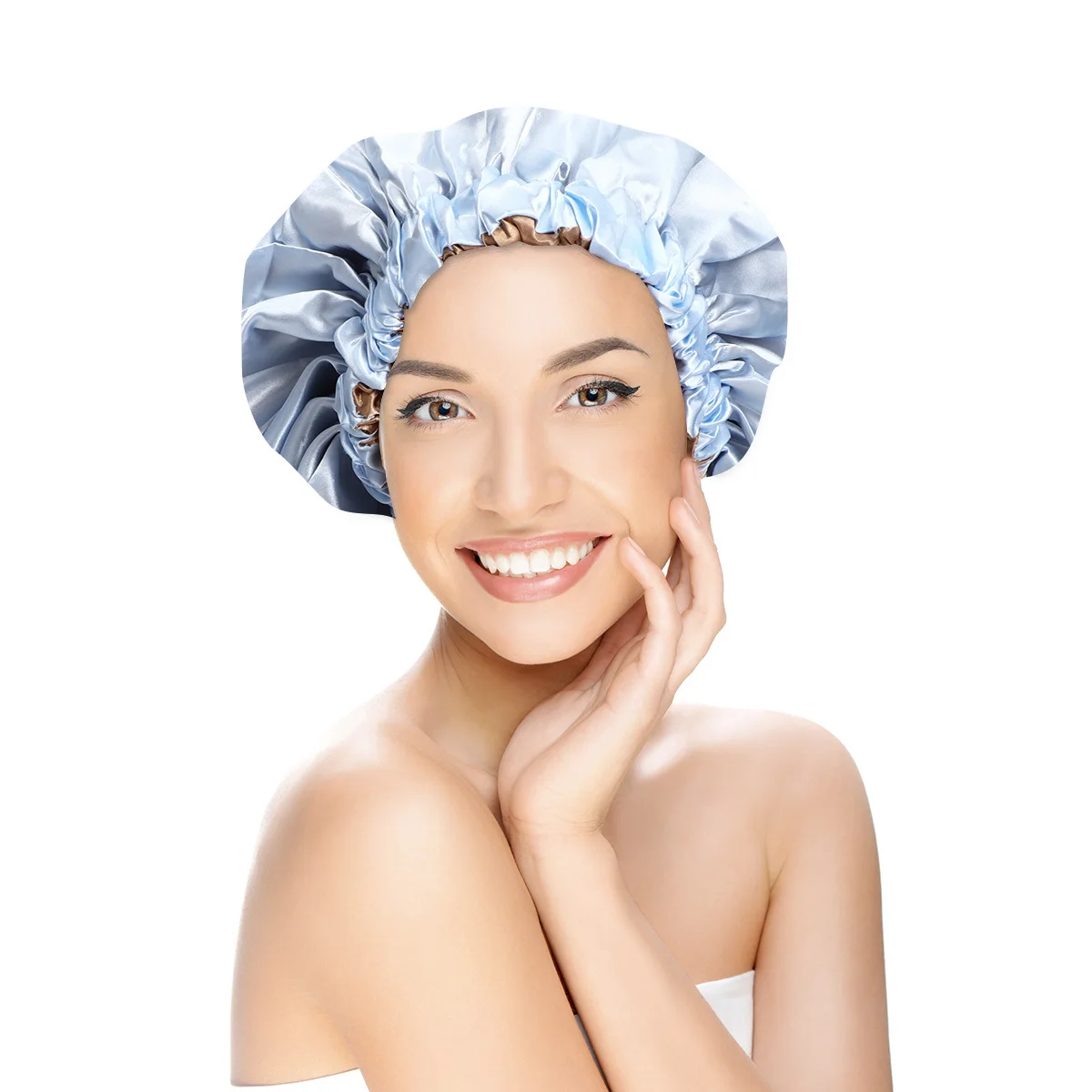 

1Pcs Elastic Adjustable Satin Sleeping Cap Double-Layer Sky-Blue for Women Chemotherapy Hair Care Moisture Retaining