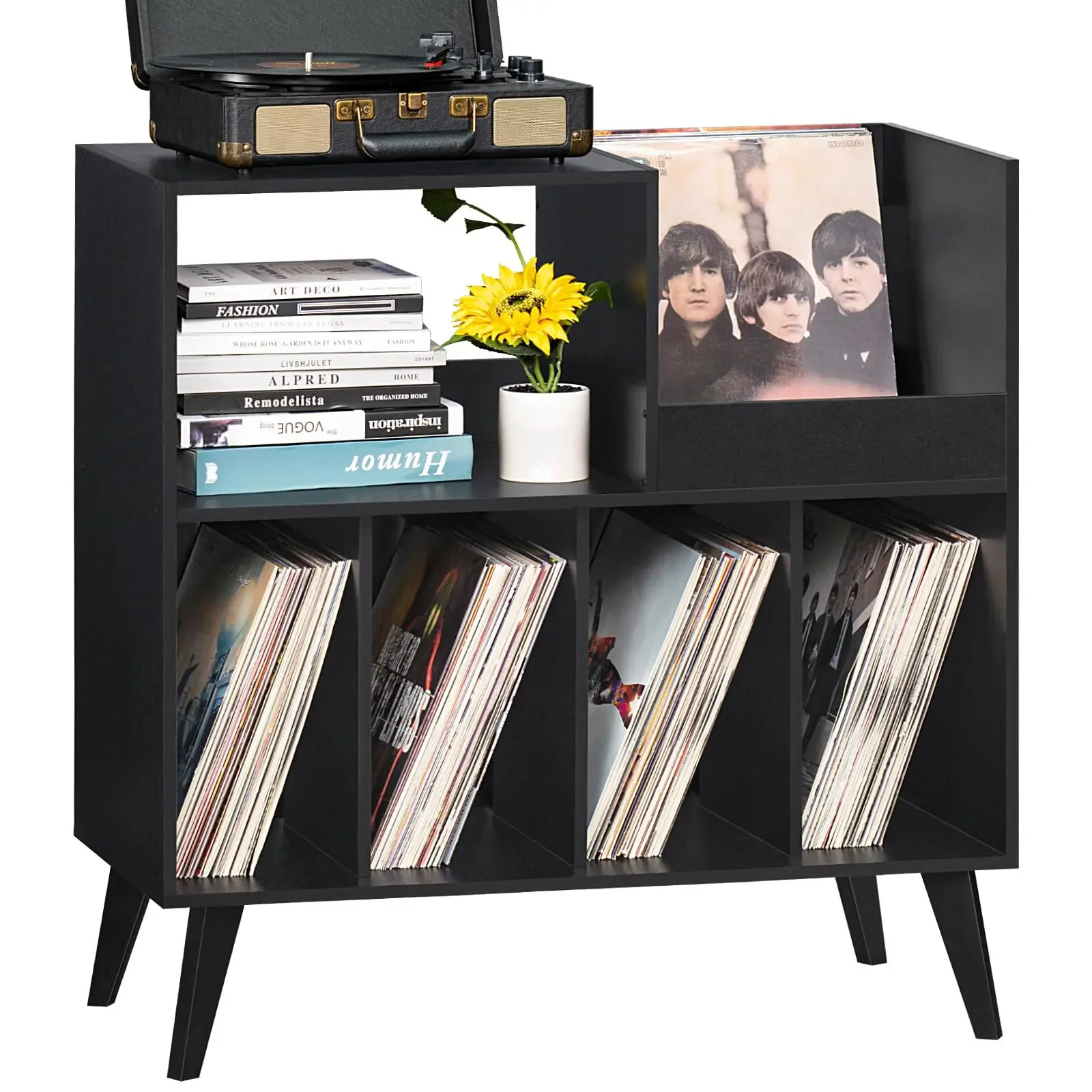 

'Brown Turntable Stand Holds Mid-Century Vinyl Storage Cabinet Table with Solid Wood Legs-Amazon customization