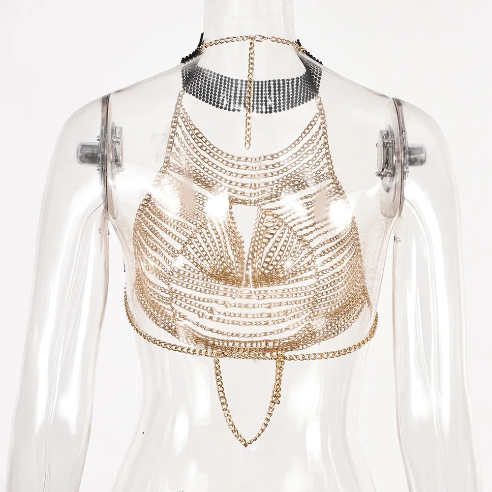 Hot Selling Metal Chain Neck Hanging Sexy Crop Top, Nightclub Party Fashionable Spicy Girl Backless Suspender