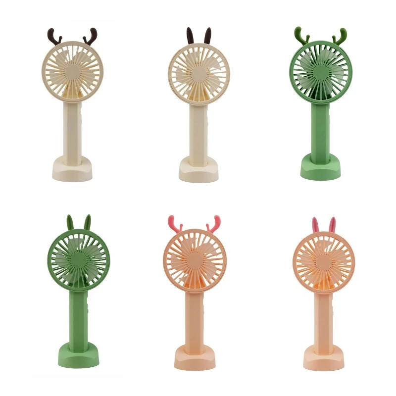 Ventilador Personal de verano con Base Usb recargable de dibujos animados, ventilador de carga portátil, silencioso, para el hogar, interior y oficina